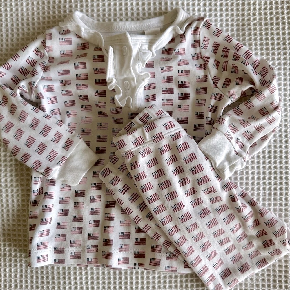 Lila and Hayes Girl's Pima Cotton Pajama Set with American Flag Motif SZ 12-18M